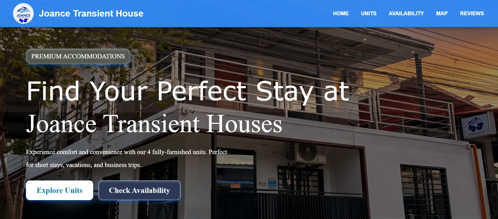 Joance Transient House — Landing page
